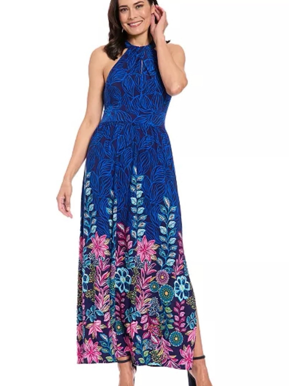 NWT London Times Royal Blue Halter Floral Maxi Dress Sz 6
